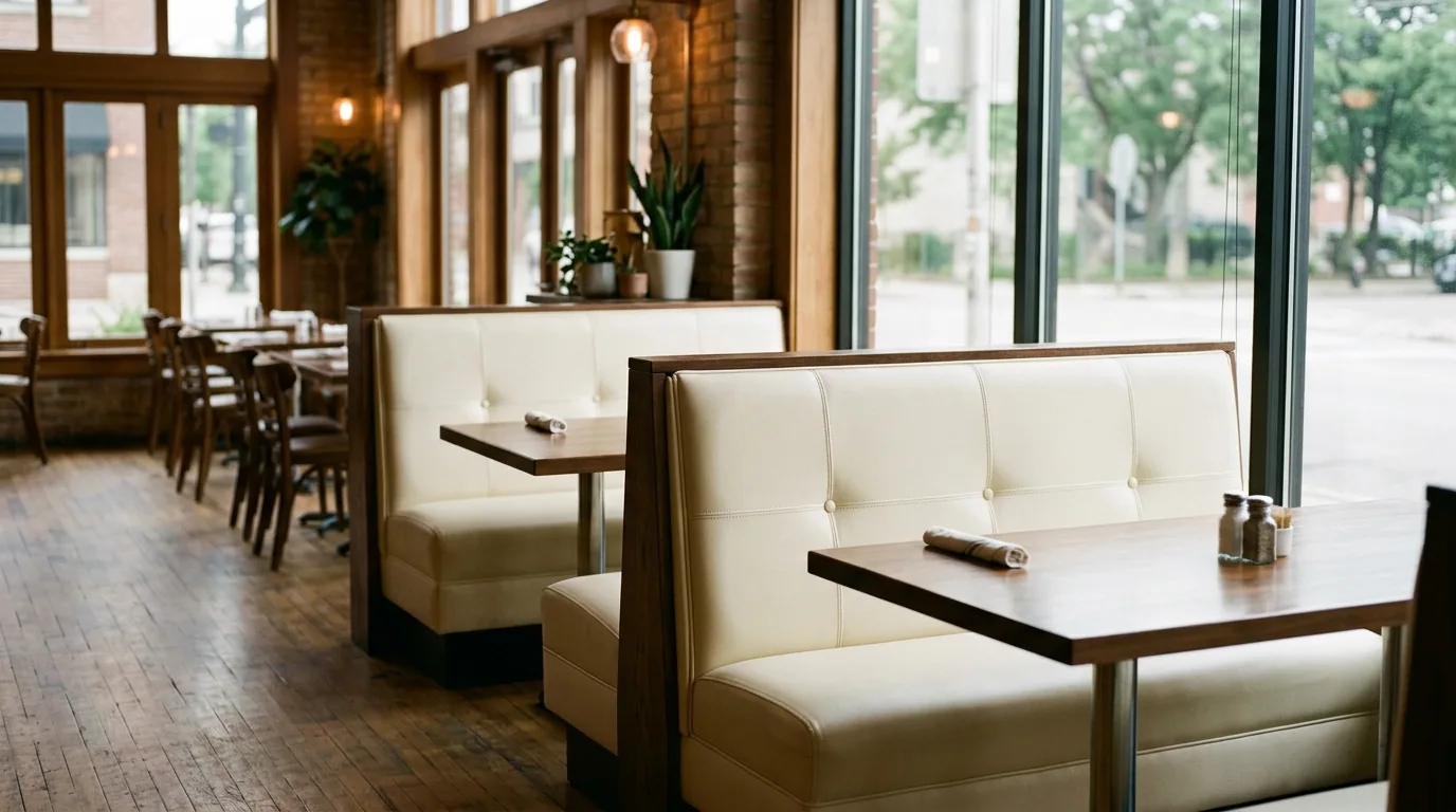 The finished result of professional booth upholstery: the completed work looking clean, correct and — Cedar Rapids, IA